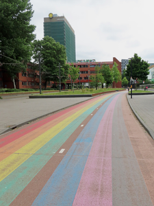 915012 Gezicht over het regenboogfietspad langs de Padualaan op het Utrecht Science Park, ter hoogte van het gebouw van ...